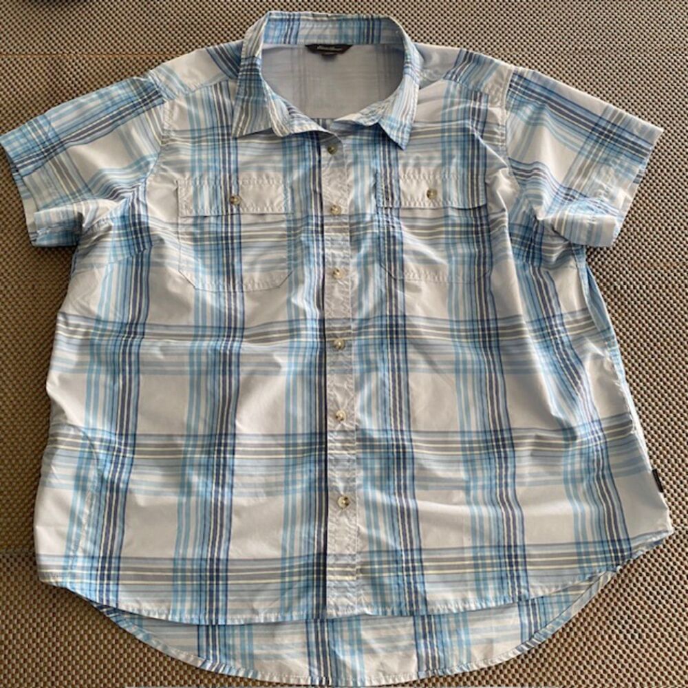 Eddie Bauer Shirt Men XXL Plaid Nylon Blend Lightweight Quick Dry Hiking